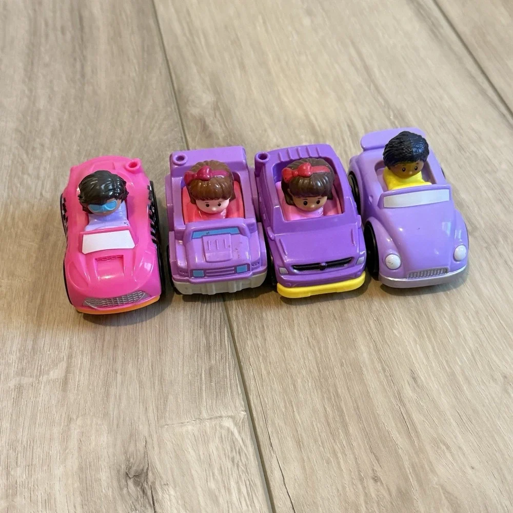 Fisher Price Little People Wheelies Lot Of 4 Purple Pink Girly‎ Color Cars